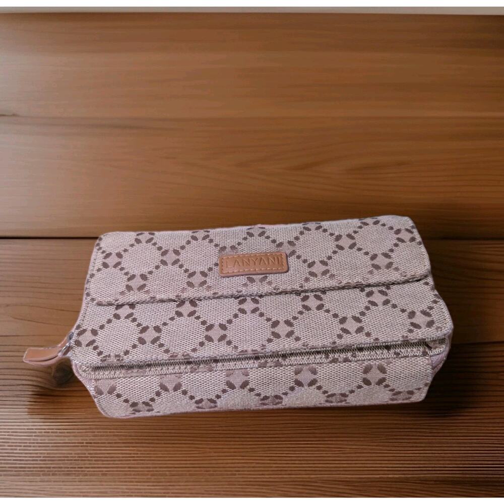 Lanyani Women Wristlet Wallet RFID Blocking Purse w/ Crossbody Strap Beige Brown